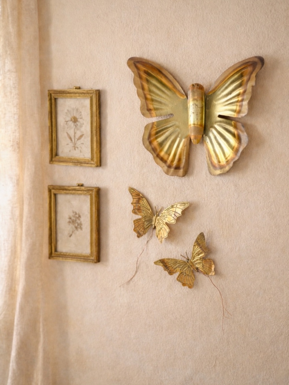 Vintage Brass Butterfly Wall Decor‎ Set of 3 Cottagecore